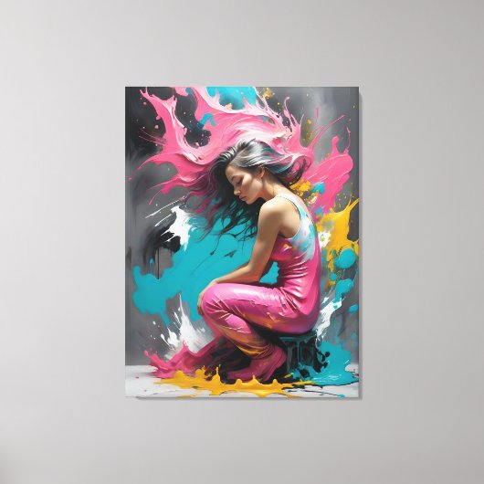 Vrouwen portret in spatkleuren canvas afdruk (Voorkant)