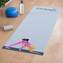 Vrouwen Poses Met Kat Blauw Namaste Yogi Oefeninge Yogamat