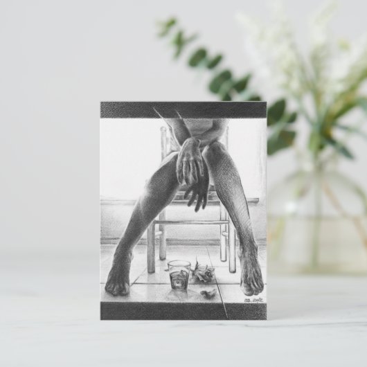 Vrouwen poten, glas en roos potloodtrekkunst briefkaart (Staand voorkant)