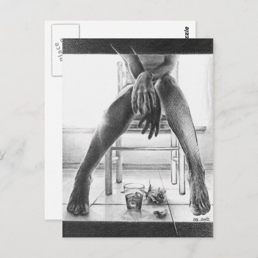 Vrouwen poten, glas en roos potloodtrekkunst briefkaart (Voorkant / Achterkant)