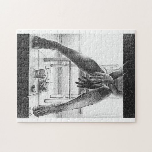 Vrouwen poten, glas en roos potloodtrekkunst legpuzzel (Horizontaal)