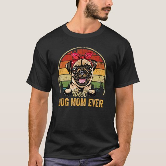 Vrouwen Pug Beste Hond Moeder Ooit Retro Moeder D T-shirt (Voorkant)