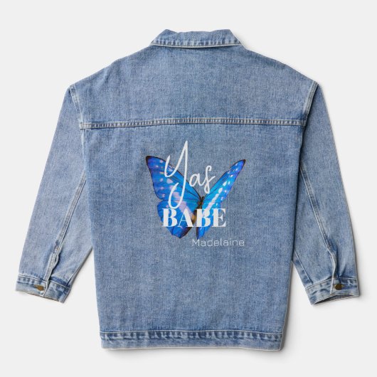 Vrouwen Quote Blue Butterfly Yas Babe Denim Jacket (Achterkant)