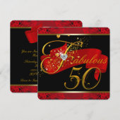 Vrouwen Red Fabulous 50ste verjaardag Party Kaart (Voorkant / Achterkant)