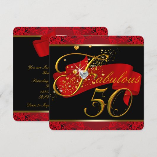 Vrouwen Red Fabulous 50ste verjaardag Party Kaart (Voorkant / Achterkant)