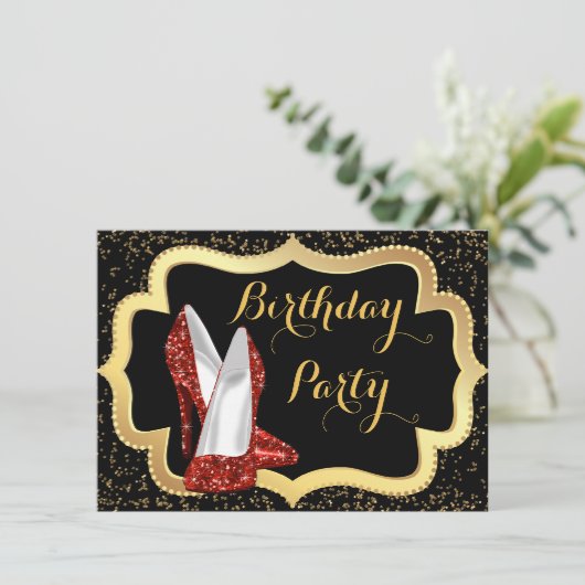 Vrouwen Red High Heel Verjaardagsfeest Kaart (Staand voorkant)