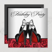 Vrouwen Red Rose High Heel Verjaardag uitnodiging (Voorkant / Achterkant)