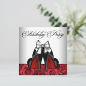 Vrouwen Red Rose High Heel Verjaardag uitnodiging (Staand voorkant)