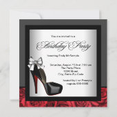 Vrouwen Red Rose High Heel Verjaardag uitnodiging (Achterkant)
