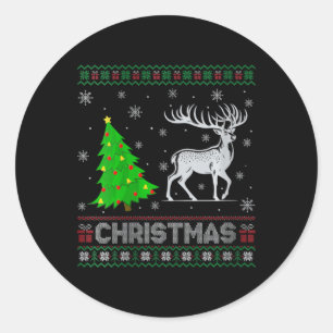 Vrouwen rendier kerstboom verlichting lelijke kers ronde sticker