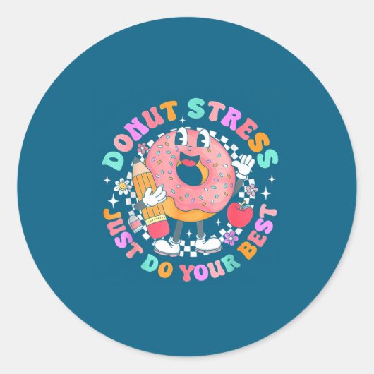 Vrouwen Retro Donut Stress Net Ronde Sticker (Voorkant)