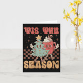 Vrouwen retro kerst dit seizoen de kerstboom kaart (Gele Bloem)