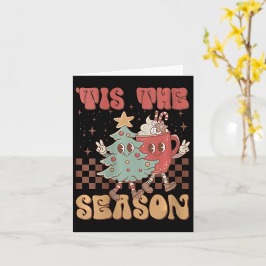 Vrouwen retro kerst dit seizoen de kerstboom kaart (Gele Bloem)