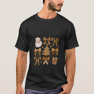 Vrouwen Retro Leopard Coquette Bow Santa Claus Chr T-shirt