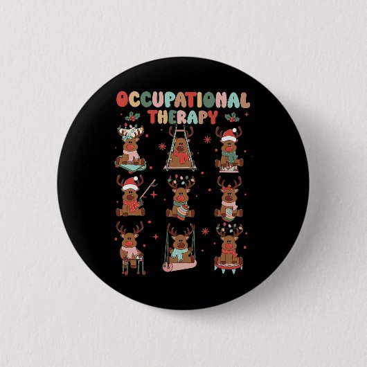 Vrouwen Retro Occupational Therapy Kerstmis Rendie Ronde Button 5,7 Cm (Voorkant)
