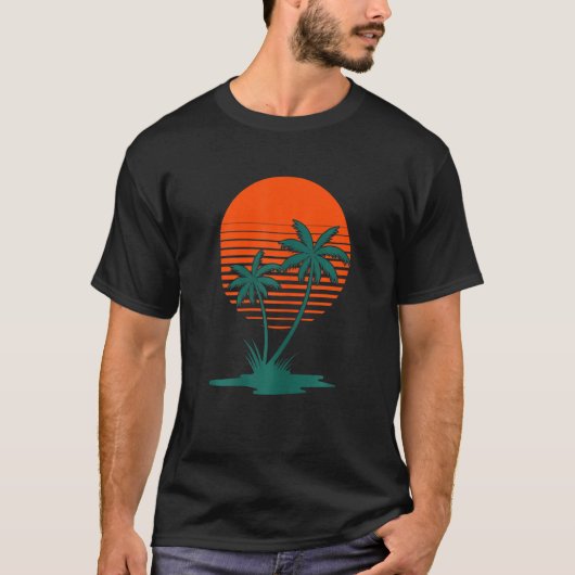 Vrouwen Retro Palmbomen Zonsondergang jaren tachti T-shirt (Voorkant)