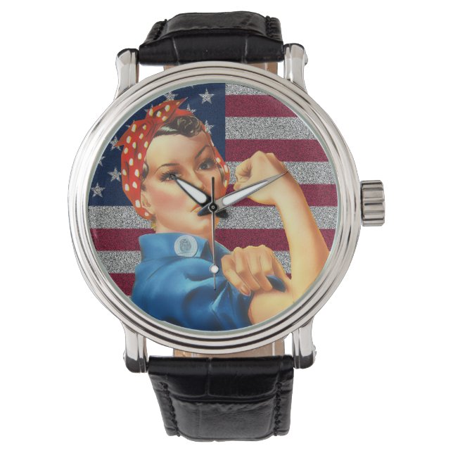 Vrouwen Retro Rosie de Riveter Watch Horloge (Voorkant)