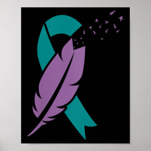 Vrouwen Ribbon Vogels Veer Zelfmoord Bewustzijn Poster