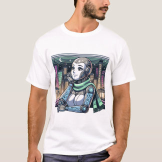 Vrouwen robot met een sjaal t-shirt