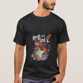 Vrouwen Rock and Roll Gitaar Kat Classic Japanse T T-shirt