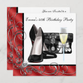 Vrouwen Rode 40ste verjaardag Uitnodigingen (Voorkant / Achterkant)