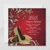 Vrouwen Rode Gouden Schoen Verjaardagsfeestje Kaart (Voorkant)