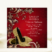 Vrouwen Rode Gouden Schoen Verjaardagsfeestje Kaart