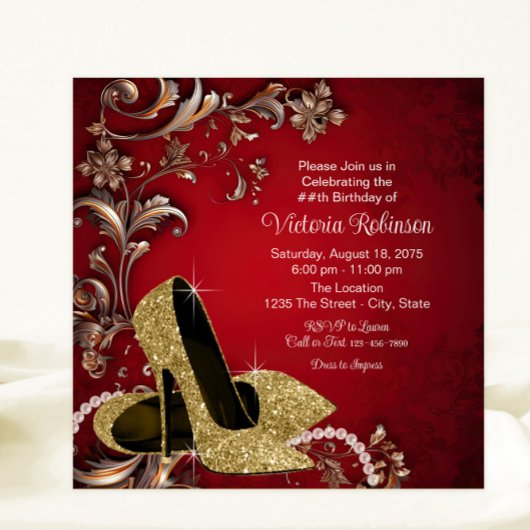 Vrouwen Rode Gouden Schoen Verjaardagsfeestje Kaart