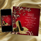 Vrouwen Rode Gouden Schoen Verjaardagsfeestje Kaart