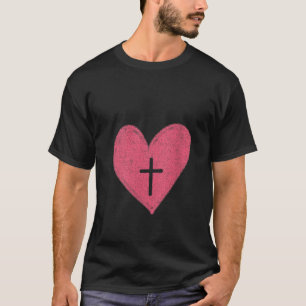 Vrouwen Rode Hart Kruis Liefde Gift Katholieke Jez T-shirt