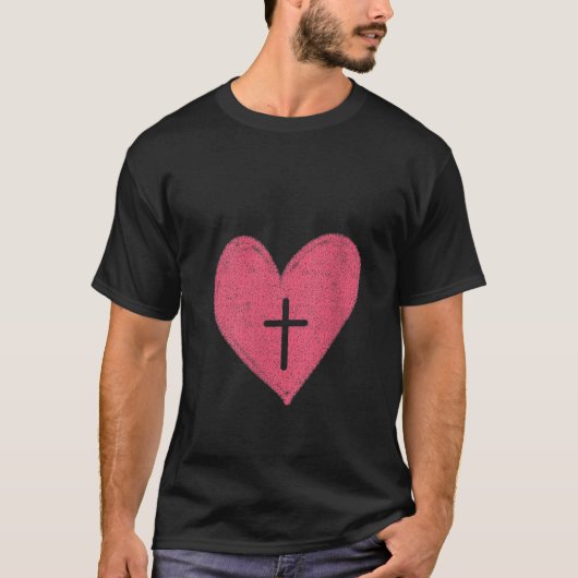 Vrouwen Rode Hart Kruis Liefde Gift Katholieke Jez T-shirt (Voorkant)