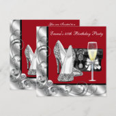 Vrouwen rode verjaardag partij kaart (Voorkant / Achterkant)