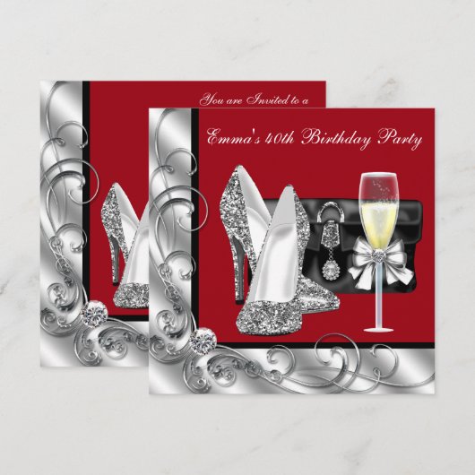 Vrouwen rode verjaardag partij kaart (Voorkant / Achterkant)