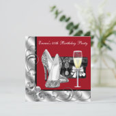 Vrouwen rode verjaardag partij kaart (Staand voorkant)