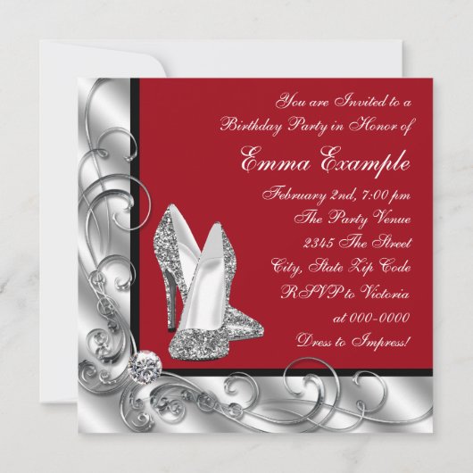 Vrouwen rode verjaardag partij kaart (Achterkant)