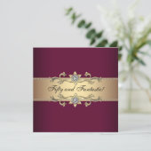 Vrouwen Rode Wijn Goud 50ste Verjaardagsfeest Kaart (Staand voorkant)