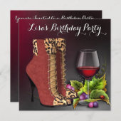 Vrouwen rode wijn verjaardagsfeestje kaart (Voorkant / Achterkant)