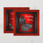 Vrouwen Rode Zebra verjaardagsfeest Kaart (Voorkant / Achterkant)