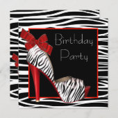 Vrouwen Rode Zebra verjaardagsfeestuitnodigingen Kaart (Voorkant / Achterkant)