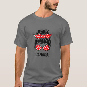Vrouwen Rommelige Knot Haar Canadese Vlag Canada D T-shirt