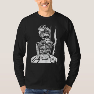 Vrouwen Rommelige Knot Skelet Drinkt Koffie Lui Ha T-shirt