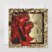 Vrouwen rood en goud hoge hakken verjaardagsfeestj kaart (Achterkant)