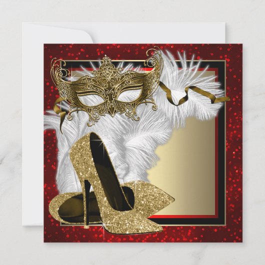 Vrouwen Rood en Goud Masquerade Verjaardagsfeest Kaart (Achterkant)