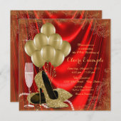 Vrouwen Rood en Goud Verjaardagsfeest Satin Glitte Kaart (Voorkant / Achterkant)