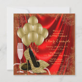 Vrouwen Rood en Goud Verjaardagsfeest Satin Glitte Kaart (Voorkant)