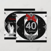 Vrouwen rood en zwart 40ste verjaardagsfeest kaart (Voorkant / Achterkant)