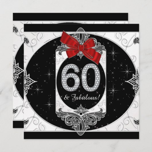 Vrouwen rood en zwart 60ste verjaardagsfeest kaart (Voorkant / Achterkant)