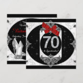 Vrouwen rood en zwart 70ste verjaardagsfeest kaart (Voorkant / Achterkant)