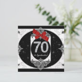 Vrouwen rood en zwart 70ste verjaardagsfeest kaart (Staand voorkant)
