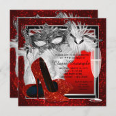 Vrouwen rood en zwart gemaskerd verjaardagsfeest kaart (Voorkant / Achterkant)